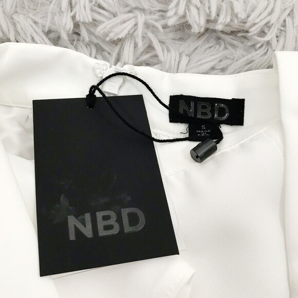 NBD Dress S White Straps Back Keyhole Mesh Skirt NWT minimalist party beachy - Picture 4 of 8